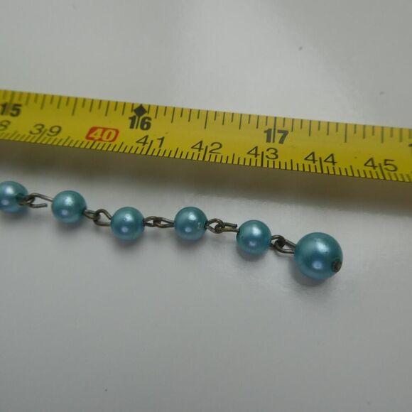 Vintage Graduated Round Bead Beaded Blue Mint Green Retro Mod Necklace 2 Strand - Picture 7 of 7